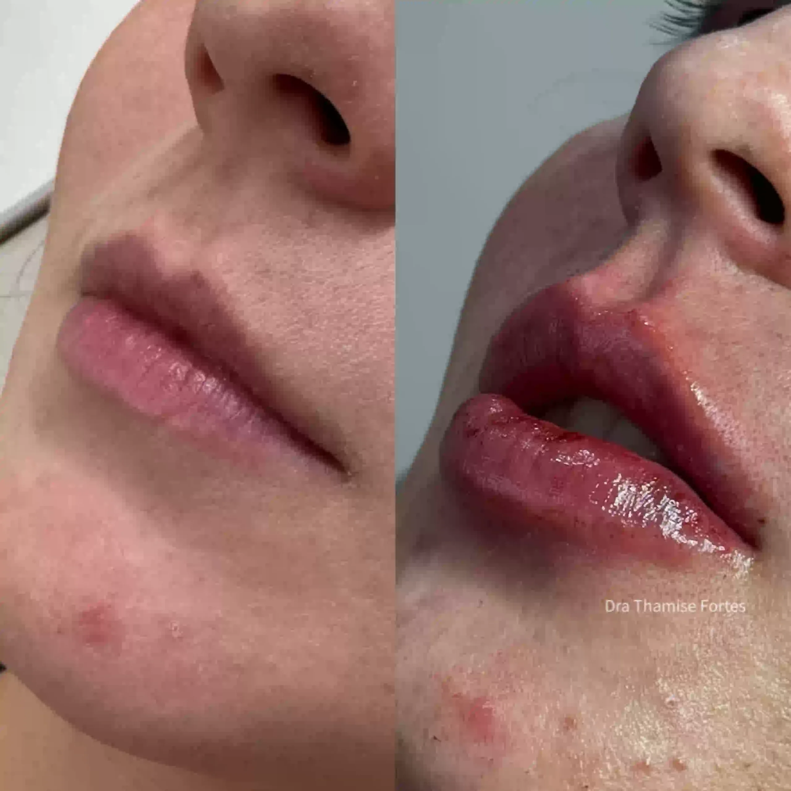 Resultado antes e depois do preenchimento labial em Foz do Iguaçu